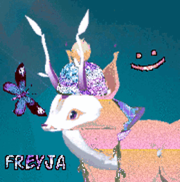 a drawing of a deer with the name freyja written on it