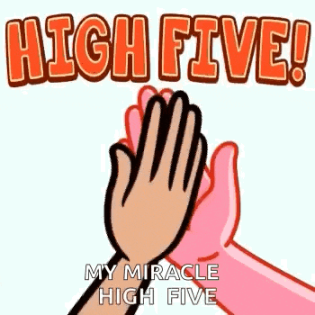 two hands are giving each other a high five in a cartoon .