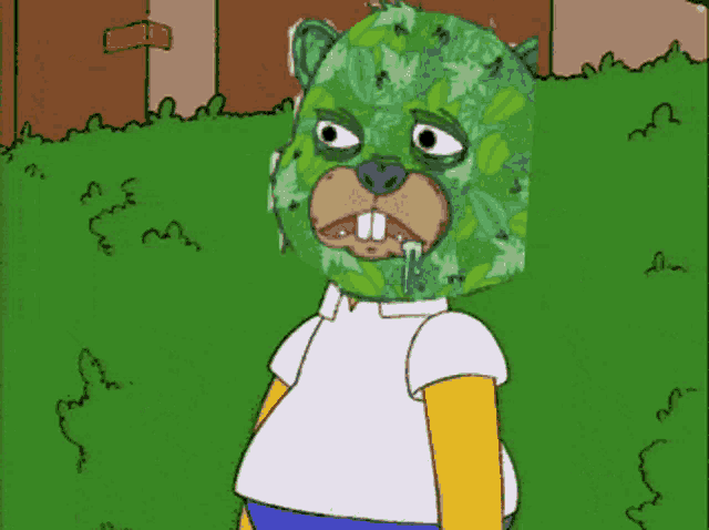 a cartoon of a bear wearing a camouflage mask