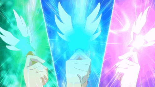 a person is holding a feather in their hand with a blue background