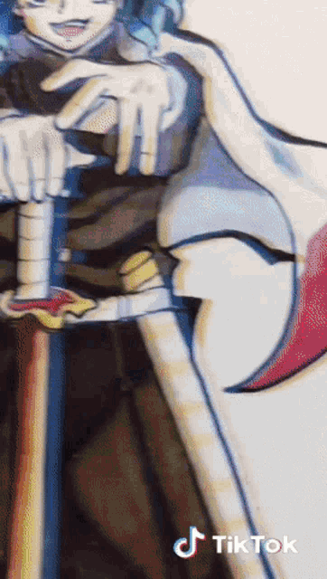 a drawing of a man holding a sword with a tik tok watermark