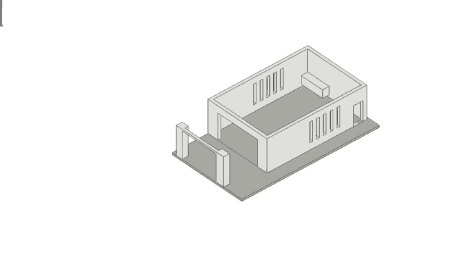 an isometric drawing of a building with a lot of windows and doors