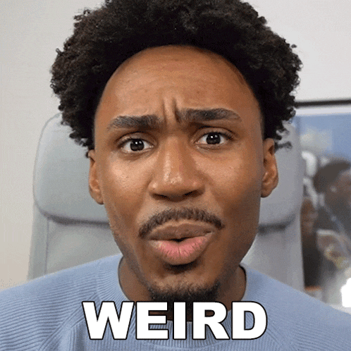 a man with a beard is making a funny face with the word weird written on his face