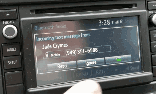 a jade crymes phone number is displayed on the screen of a car radio