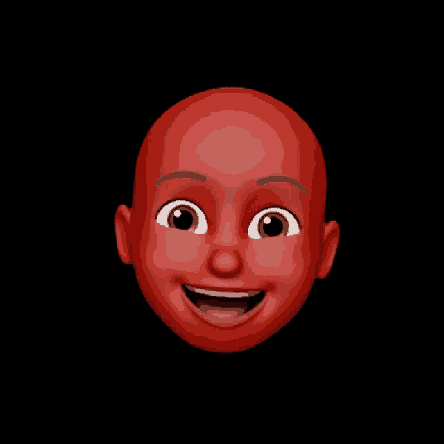 a red cartoon face with a smile on its face