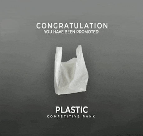 a white plastic bag is on a gray background with the words congratulation you have been promoted