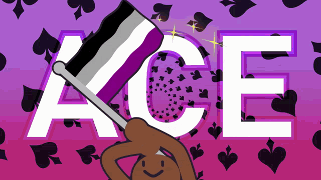 a cartoon of a person holding a purple ace flag