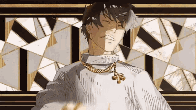 a drawing of a man wearing a chain around his neck with a cross on it