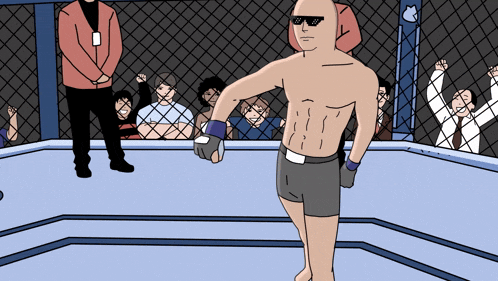 a cartoon of a man in a boxing ring with sunglasses on