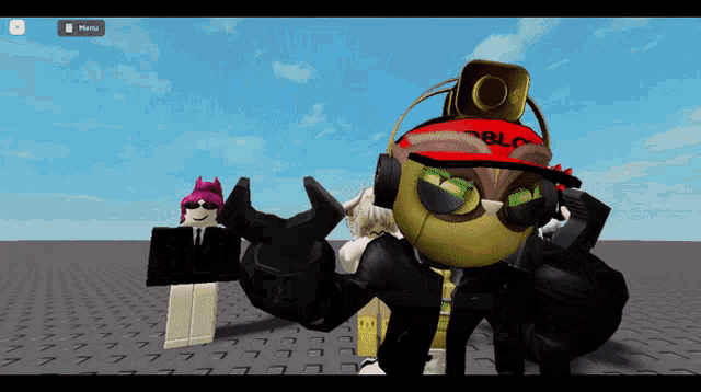 a cartoon character with a red hat that says roblox