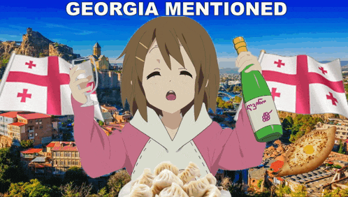 a girl is holding a bottle of georgia mentioned