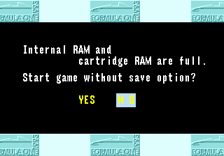 a screen that says internal ram and cartridge ram are full start game without save option
