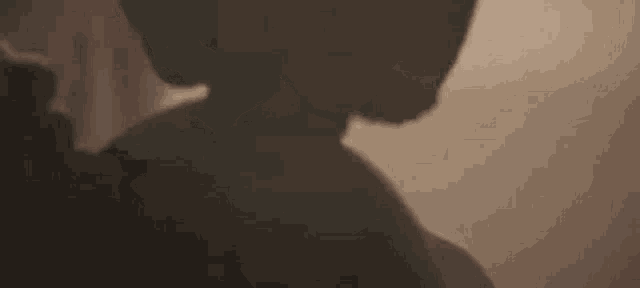 a close up of a man kissing a woman 's neck in a dark room .