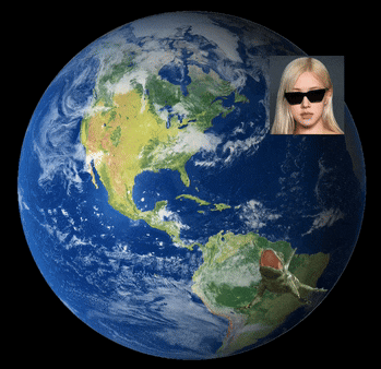 a globe with a picture of a woman in the middle of it