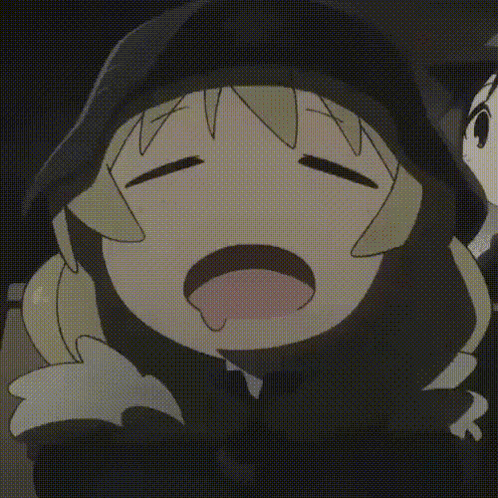a close up of a cartoon character with her mouth open and her eyes closed .