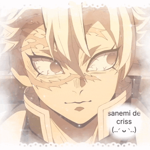 a picture of a anime character with the words sanemi de criss on it