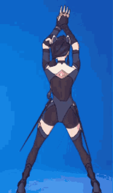 a woman in a cat costume is standing on one leg with her arms outstretched