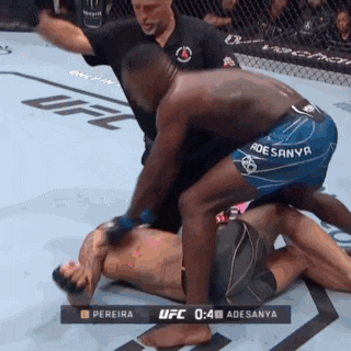 a referee stands between two fighters in a ufc fight
