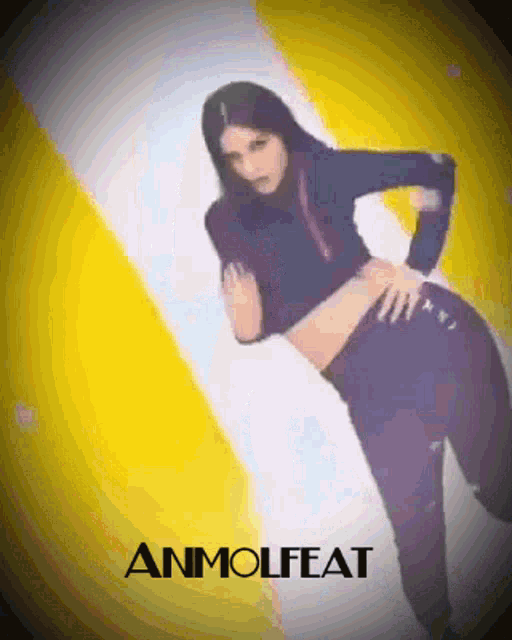an animated image of a woman with the word anmolfeat at the bottom of the image