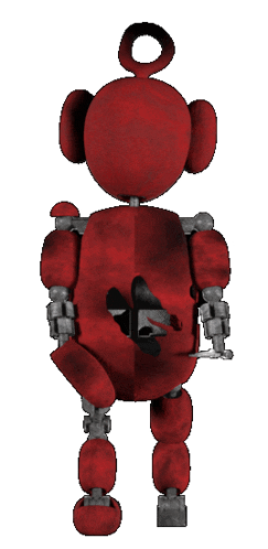 a red robot with a hole in the middle of it