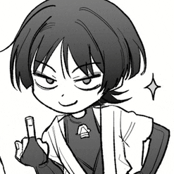 a black and white drawing of a person giving the middle finger .