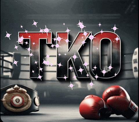 a boxing ring with a belt and gloves and the word tko