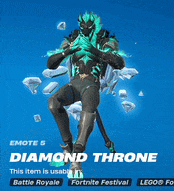 a video game character named diamond throne is sitting on a pile of diamonds .