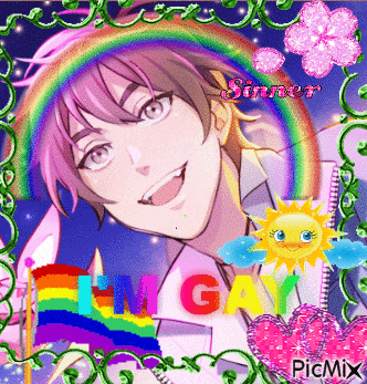 a picture of a boy with the words i 'm gay written on it