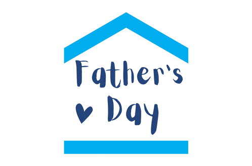 a logo for father 's day with a blue house
