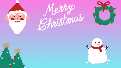 a merry christmas greeting card with santa claus a snowman a wreath and a tree