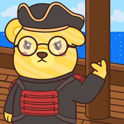 a yellow teddy bear wearing glasses and a hat