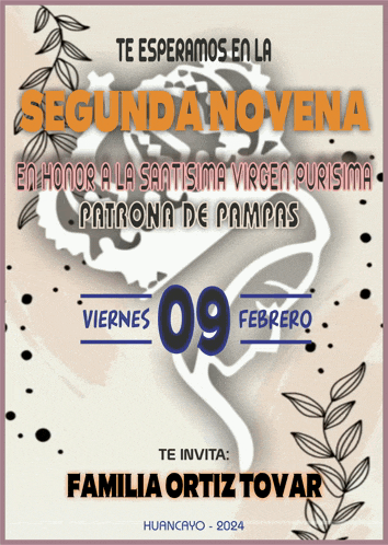 a poster that says " te esperamos en la segunda novena en honor a la santisima virgen pursima patrona de pampas "
