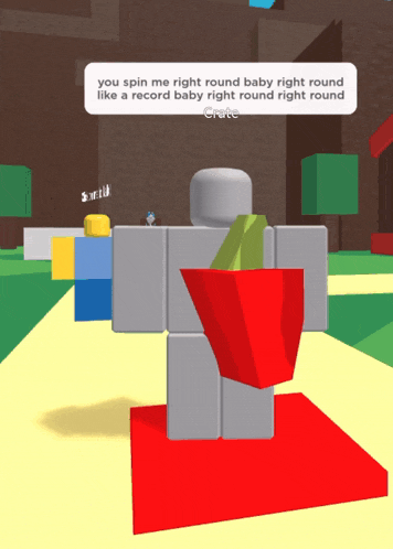 a cartoon character with a red apple on his back says you spin me right round baby right round like a record baby right round right round crate
