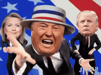 a cartoon of donald trump and hillary clinton dancing