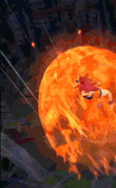 a painting of a person flying through a fireball