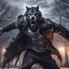 a painting of a werewolf in a black coat