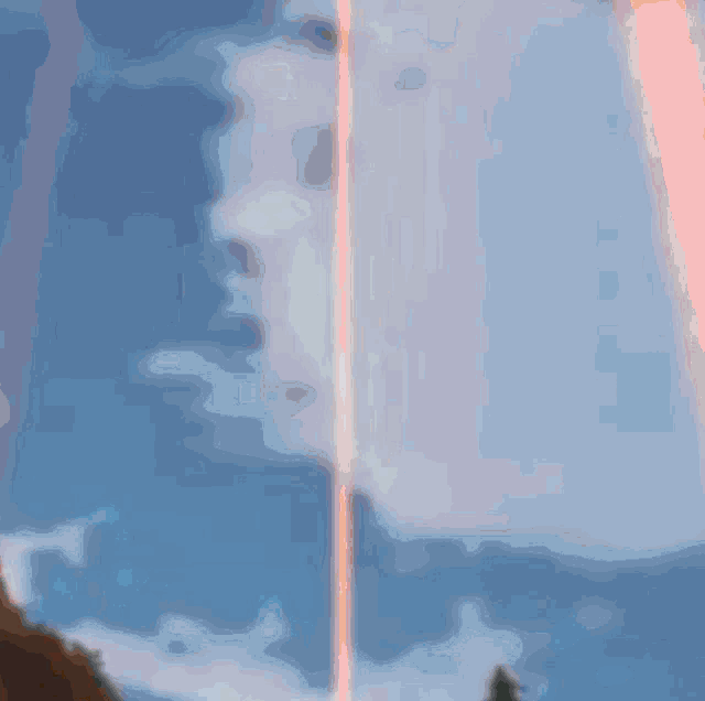 a painting of a person in a red and yellow outfit with a blue sky in the background
