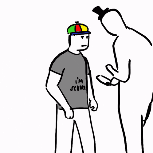 a drawing of a person wearing a t-shirt that says i 'm scared