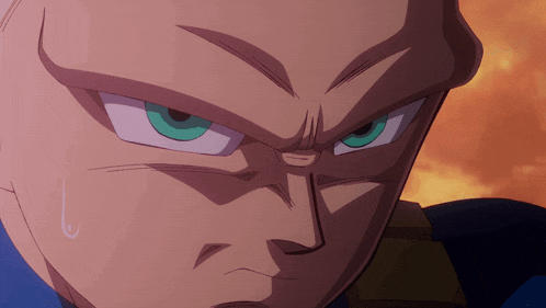 a close up of a cartoon character 's face with a surprised look on his face
