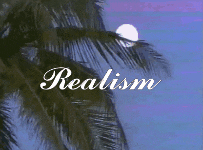 a palm tree with the word realism written in white