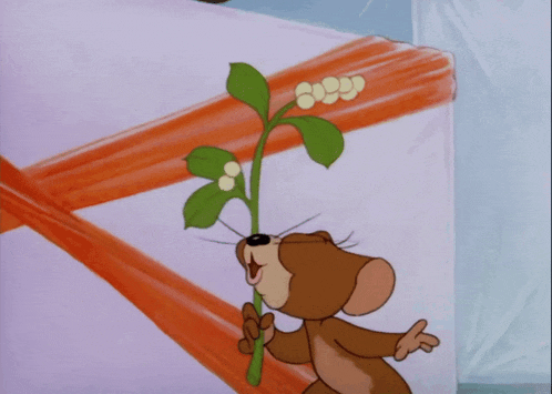 a cartoon mouse is holding a plant with berries on it