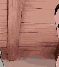a cartoon of a man and a ghost standing next to each other in a room .