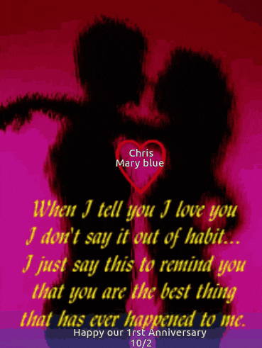 a chris mary blue anniversary greeting with a couple hugging