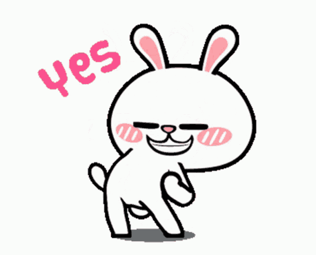 a cartoon of a bunny with the word yes written above it