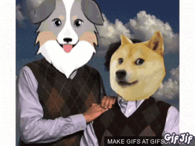 a gif of a doge and a man with their heads on