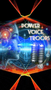 a poster for power voice troops with a microphone