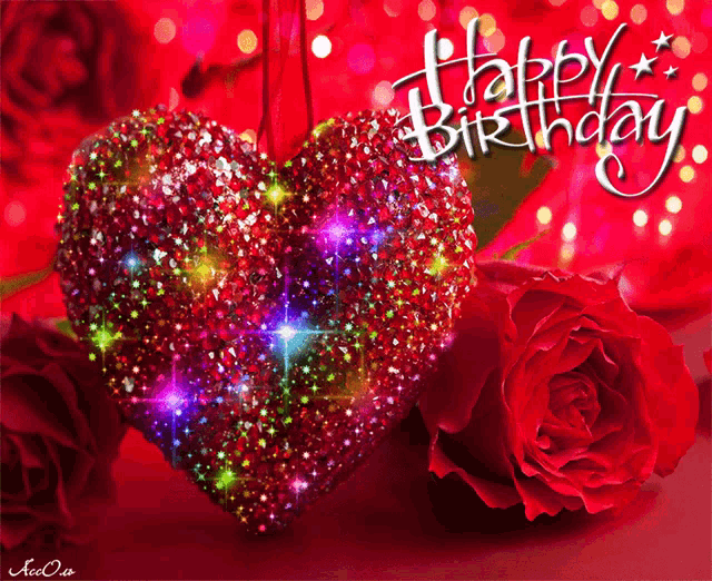a birthday card with a heart and roses and the words happy birthday