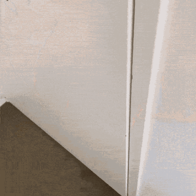 a white door is open to a dark room with a black background