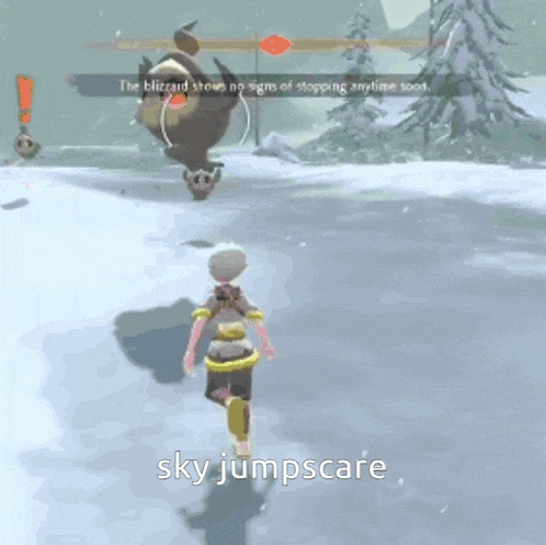 a screenshot of a video game with the words sky jumpscare
