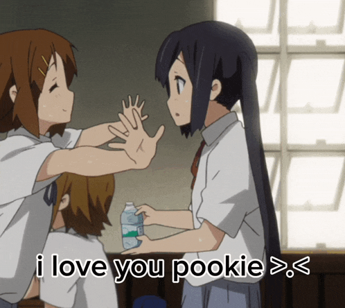 a girl giving another girl a high five with the words i love you pookie below it